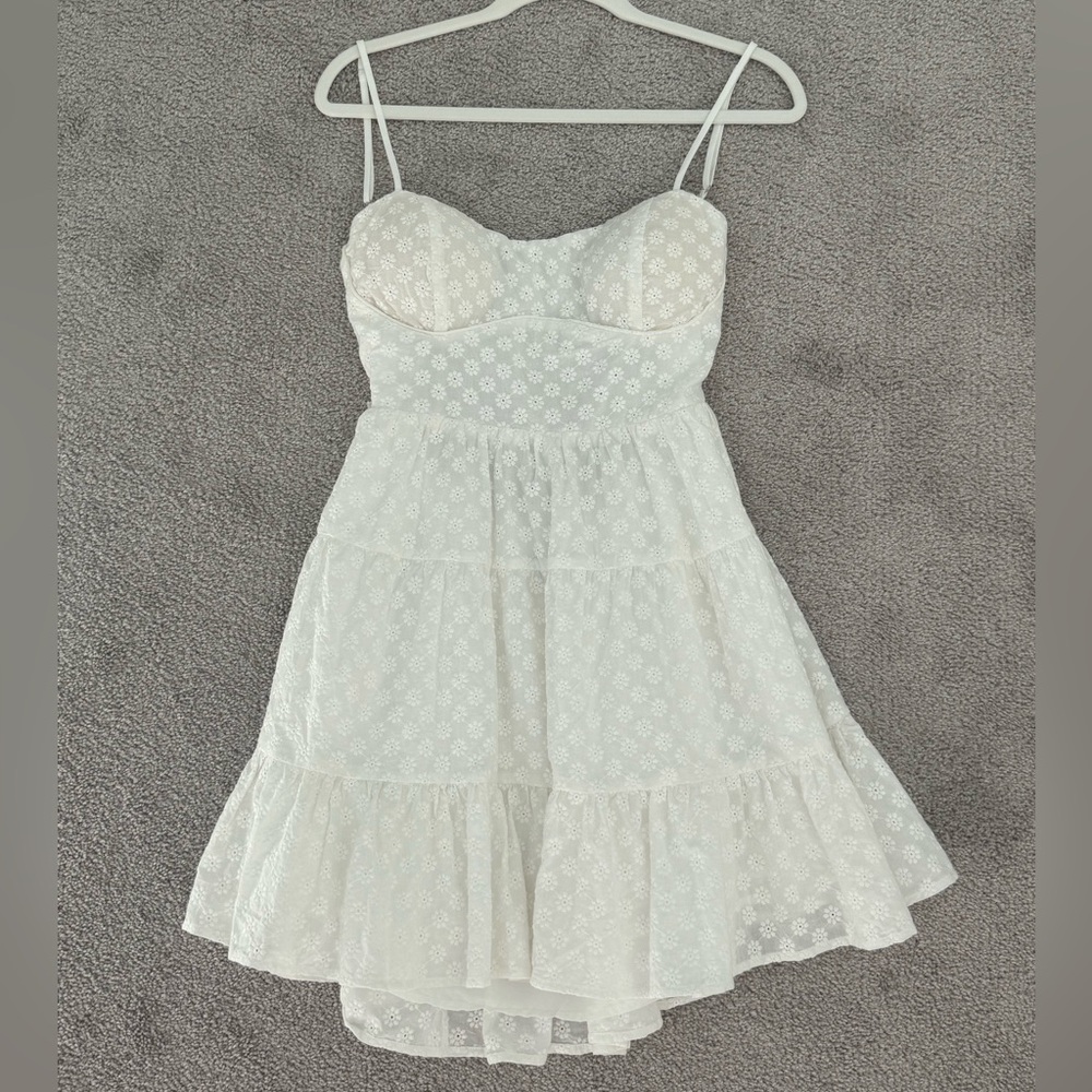 New White Girly Waisted Mini Dress